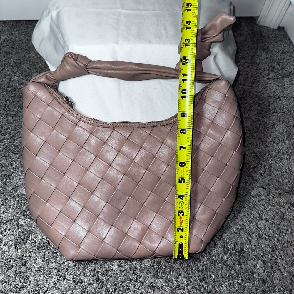Worthington Woven Faux Leather Medium Hobo Bag Taupe Knotted Handle - Picture 5 of 8